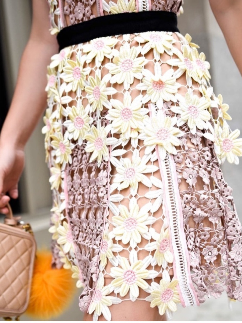 Self-Portrait Dusty Rose Lace Dress with Yellow & Pink Floral Appliqué - Picture 4 of 12